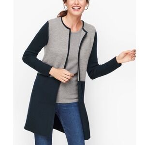 Talbots Merino Blend Colorblock Sweater Jacket Women Med Long Line Cardigan Work